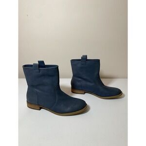 Womens Sole Society Natasha Navy Blue Leather Ankle Boots Pull On Slouchy 10B